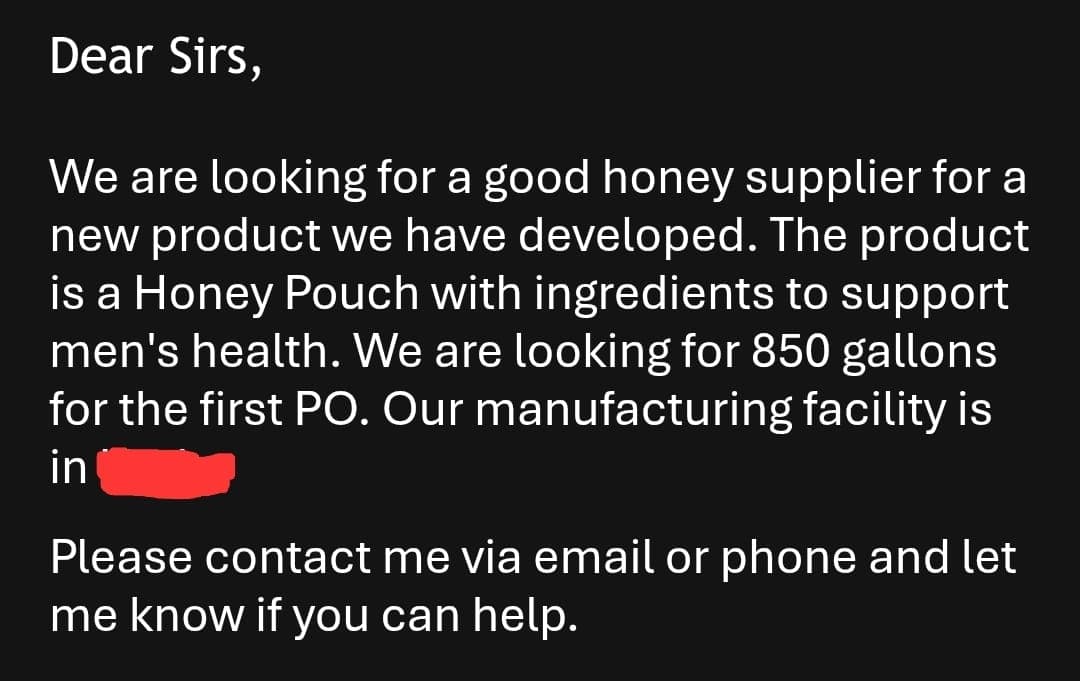 TristateHoney lead inquiry screenshot